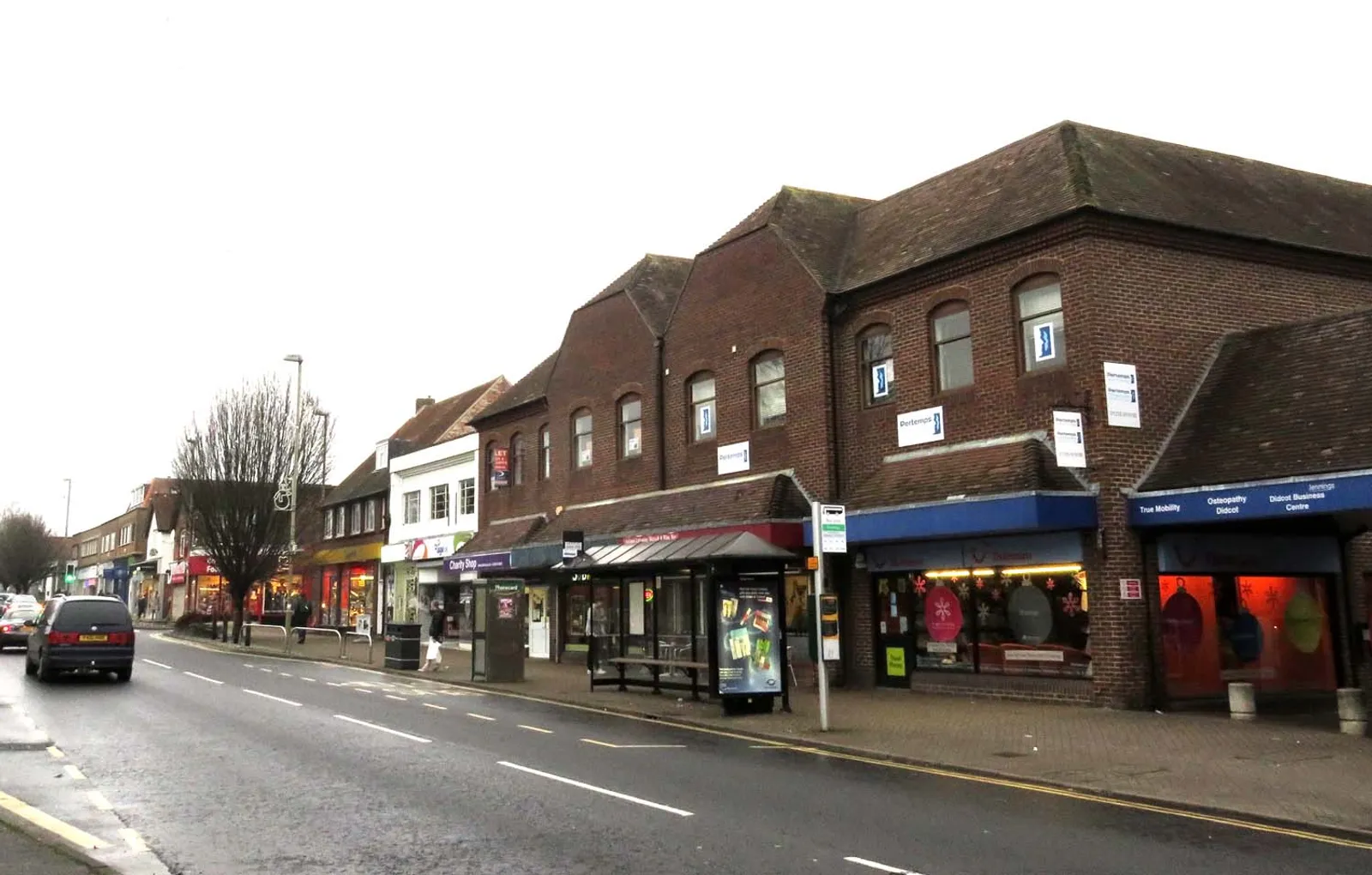 The Broadway in Didcot town centre, with shops and pedestrianised paving