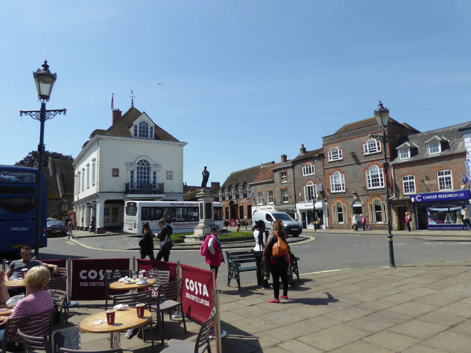 Market Place in Wallingford, Oxfordshire, with the town hall and surrounding period shopfronts